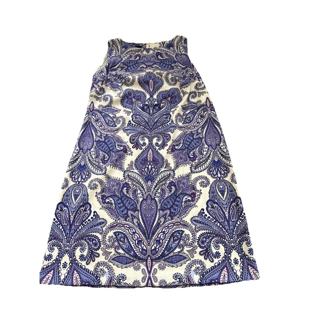 AGB Paisley Print Sleeveless Sheath Dress Women 10Purple White Boat Neck Stretch